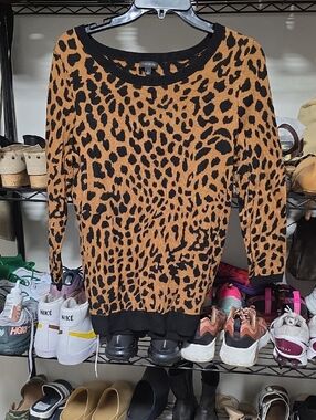 Talbots Leopard Print Crewneck Sweater - Black & Tan